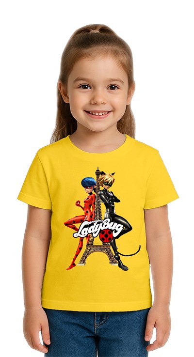 Unisex Ladybug baskılı Çocuk Tişört pamuklu penye kumaş