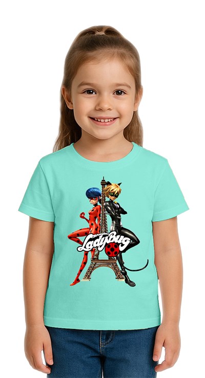 Unisex Ladybug baskılı Çocuk Tişört pamuklu penye kumaş