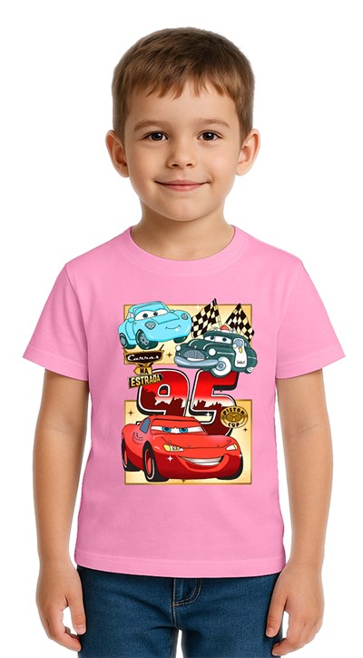 Unisex Mc Queen baskılı Çocuk Tişört pamuklu penye kumaş