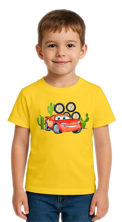 Unisex Mc Queen baskılı Çocuk Tişört pamuklu penye kumaş