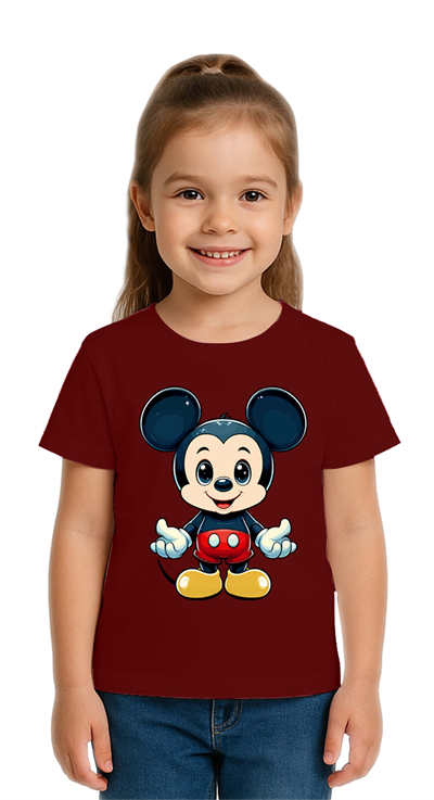 Unisex Mıckey Mouse Baskılı Çocuk Tişört pamuklu penye kumaş