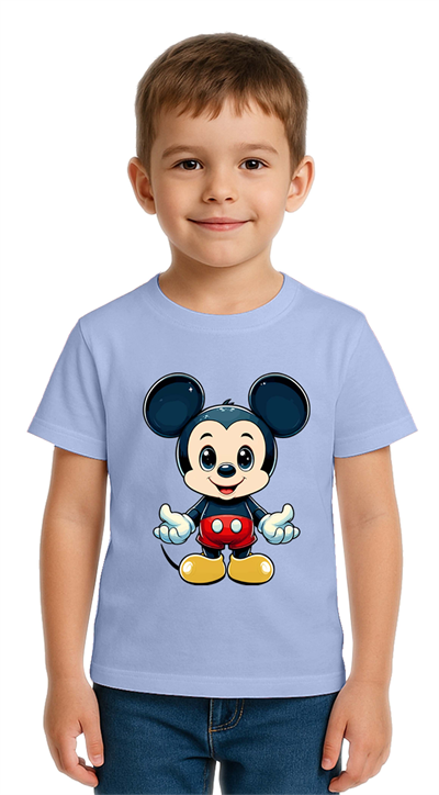 Unisex Mıckey Mouse Baskılı Çocuk Tişört pamuklu penye kumaş