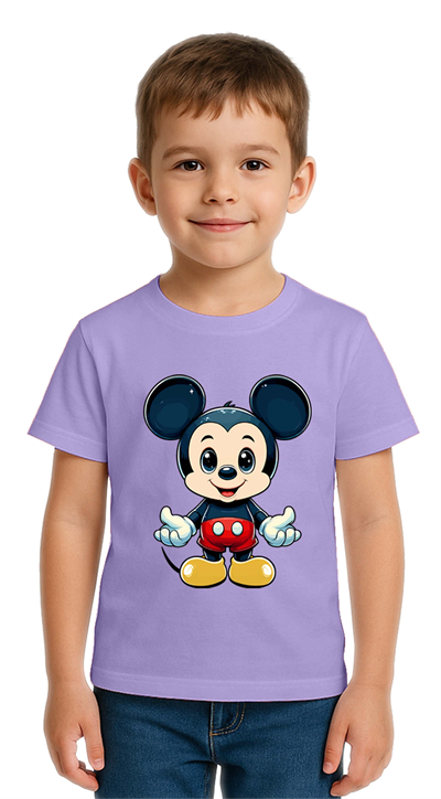 Unisex Mıckey Mouse Baskılı Çocuk Tişört pamuklu penye kumaş