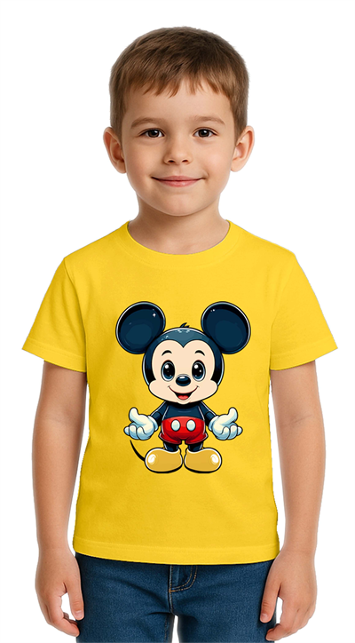 Unisex Mıckey Mouse Baskılı Çocuk Tişört pamuklu penye kumaş
