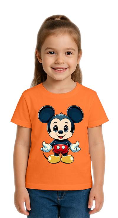 Unisex Mıckey Mouse Baskılı Çocuk Tişört pamuklu penye kumaş