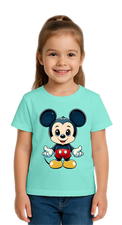 Unisex Mıckey Mouse Baskılı Çocuk Tişört pamuklu penye kumaş