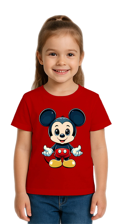 Unisex Mıckey Mouse Baskılı Çocuk Tişört pamuklu penye kumaş