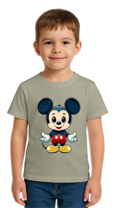 Unisex Mıckey Mouse Baskılı Çocuk Tişört pamuklu penye kumaş