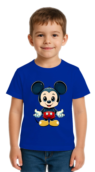 Unisex Mıckey Mouse Baskılı Çocuk Tişört pamuklu penye kumaş