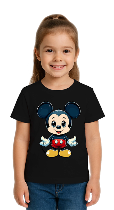 Unisex Mıckey Mouse Baskılı Çocuk Tişört pamuklu penye kumaş
