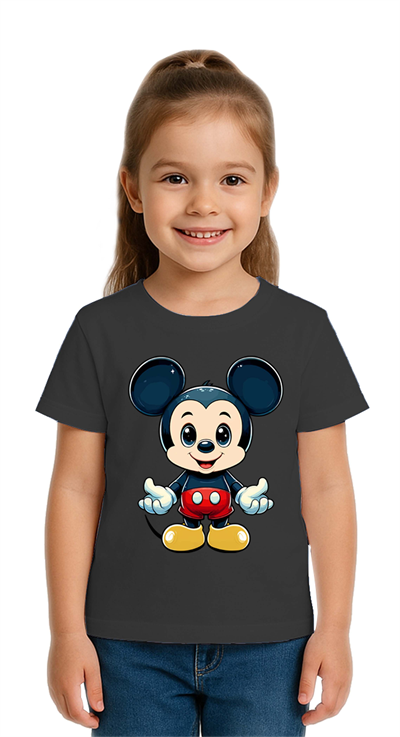 Unisex Mıckey Mouse Baskılı Çocuk Tişört pamuklu penye kumaş