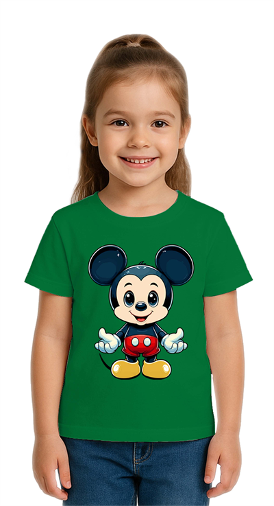 Unisex Mıckey Mouse Baskılı Çocuk Tişört pamuklu penye kumaş