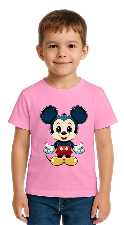Unisex Mıckey Mouse Baskılı Çocuk Tişört pamuklu penye kumaş