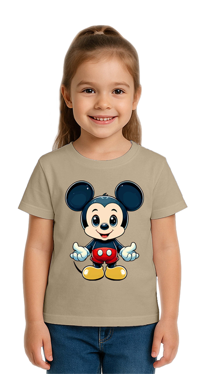 Unisex Mıckey Mouse Baskılı Çocuk Tişört pamuklu penye kumaş