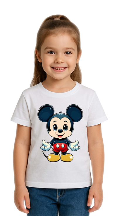 Unisex Mıckey Mouse Baskılı Çocuk Tişört pamuklu penye kumaş