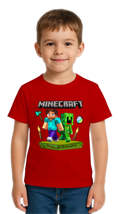 Unisex Mınecraft baskılı Çocuk Tişört pamuklu penye kumaş