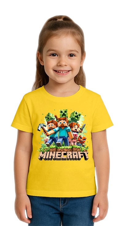 Unisex Mınecraft baskılı Çocuk Tişört pamuklu penye kumaş