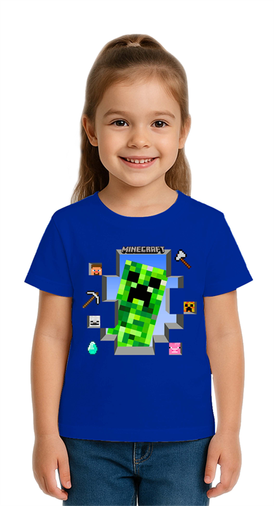 Unisex Mınecraft baskılı Çocuk Tişört pamuklu penye kumaş