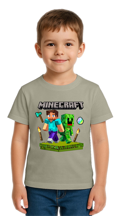 Unisex Mınecraft baskılı Çocuk Tişört pamuklu penye kumaş