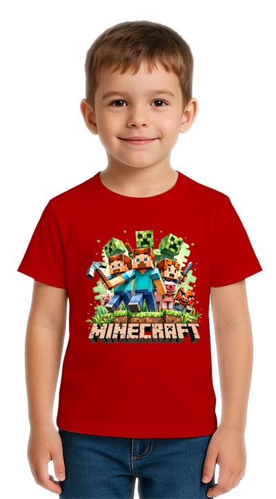 Unisex Mınecraft baskılı Çocuk Tişört pamuklu penye kumaş