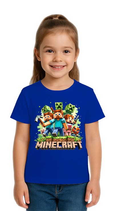 Unisex Mınecraft baskılı Çocuk Tişört pamuklu penye kumaş