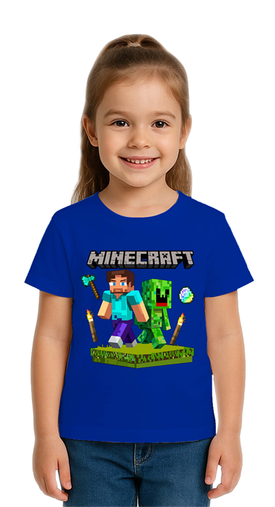 Unisex Mınecraft baskılı Çocuk Tişört pamuklu penye kumaş
