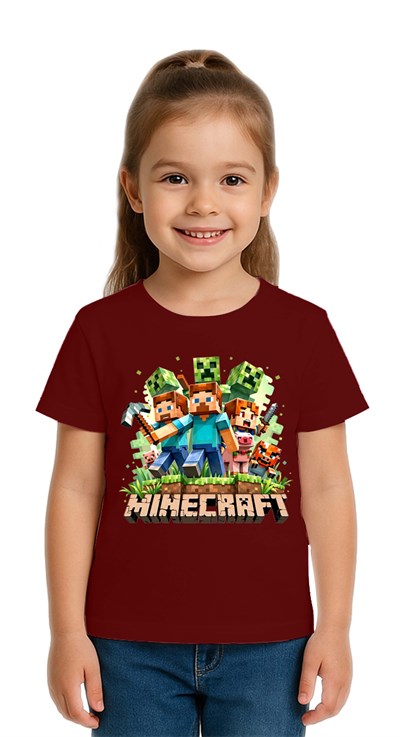 Unisex Mınecraft baskılı Çocuk Tişört pamuklu penye kumaş