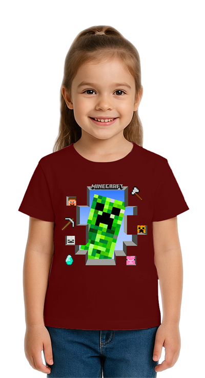 Unisex Mınecraft baskılı Çocuk Tişört pamuklu penye kumaş