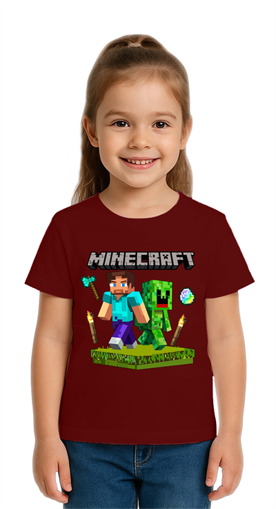 Unisex Mınecraft baskılı Çocuk Tişört pamuklu penye kumaş