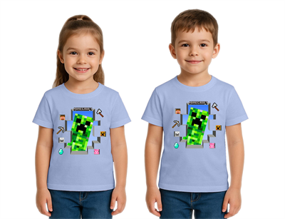 Unisex Mınecraft baskılı Çocuk Tişört pamuklu penye kumaş