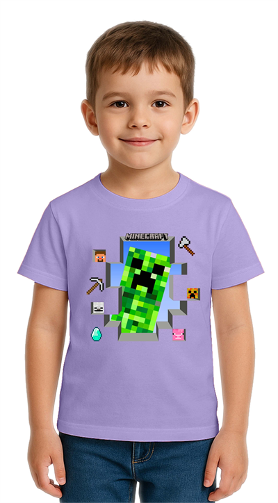 Unisex Mınecraft baskılı Çocuk Tişört pamuklu penye kumaş