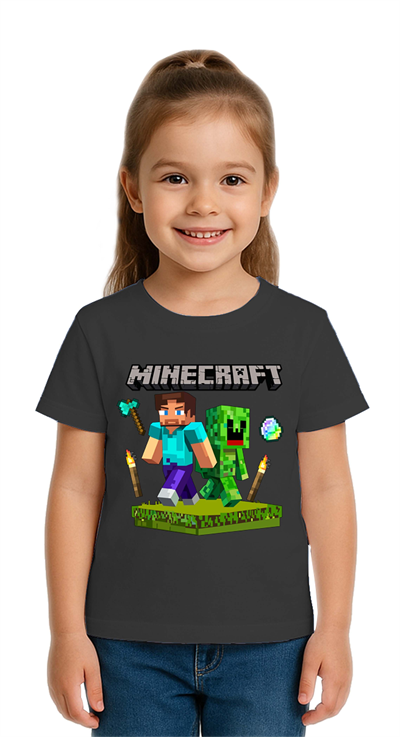Unisex Mınecraft baskılı Çocuk Tişört pamuklu penye kumaş
