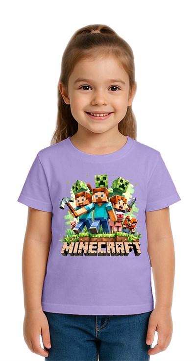 Unisex Mınecraft baskılı Çocuk Tişört pamuklu penye kumaş