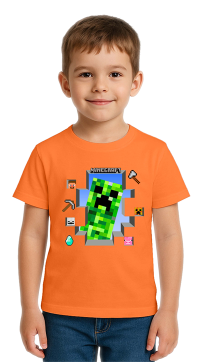 Unisex Mınecraft baskılı Çocuk Tişört pamuklu penye kumaş