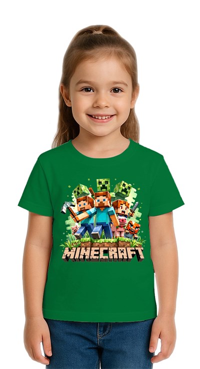 Unisex Mınecraft baskılı Çocuk Tişört pamuklu penye kumaş
