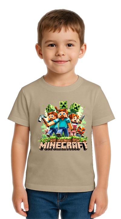 Unisex Mınecraft baskılı Çocuk Tişört pamuklu penye kumaş