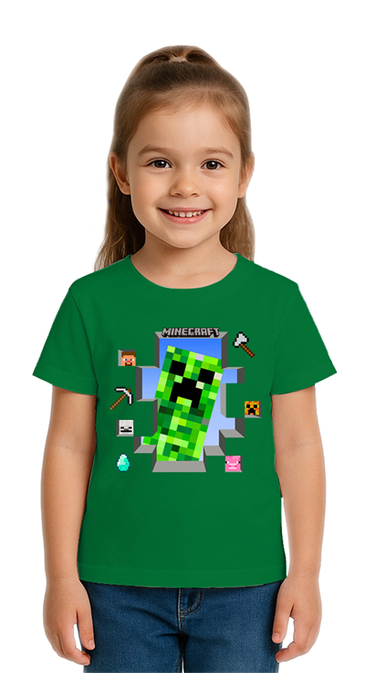 Unisex Mınecraft baskılı Çocuk Tişört pamuklu penye kumaş