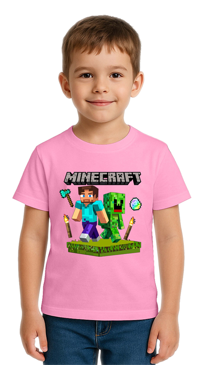 Unisex Mınecraft baskılı Çocuk Tişört pamuklu penye kumaş