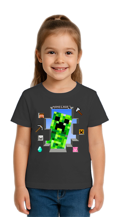 Unisex Mınecraft baskılı Çocuk Tişört pamuklu penye kumaş