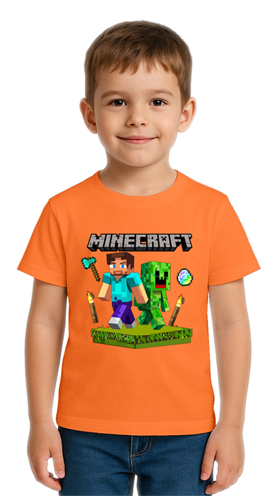 Unisex Mınecraft baskılı Çocuk Tişört pamuklu penye kumaş