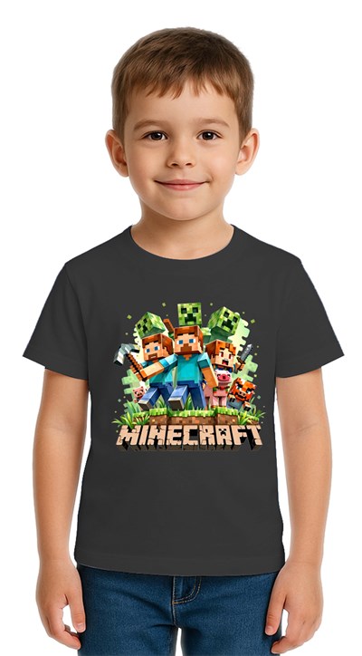 Unisex Mınecraft baskılı Çocuk Tişört pamuklu penye kumaş