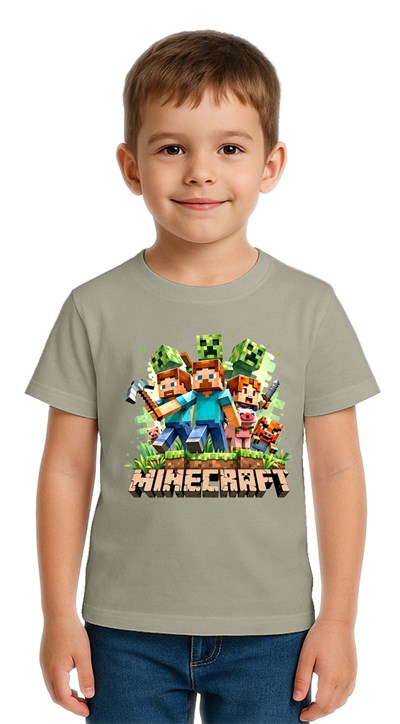 Unisex Mınecraft baskılı Çocuk Tişört pamuklu penye kumaş