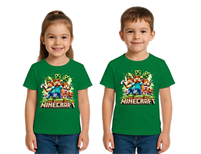 Unisex Mınecraft baskılı Çocuk Tişört pamuklu penye kumaş