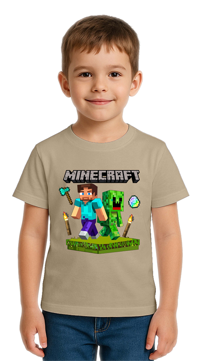 Unisex Mınecraft baskılı Çocuk Tişört pamuklu penye kumaş
