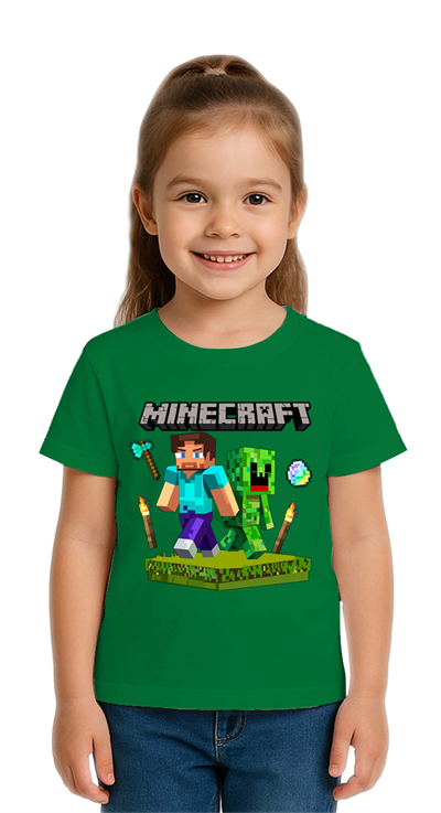 Unisex Mınecraft baskılı Çocuk Tişört pamuklu penye kumaş