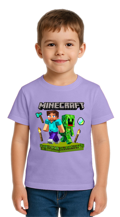 Unisex Mınecraft baskılı Çocuk Tişört pamuklu penye kumaş