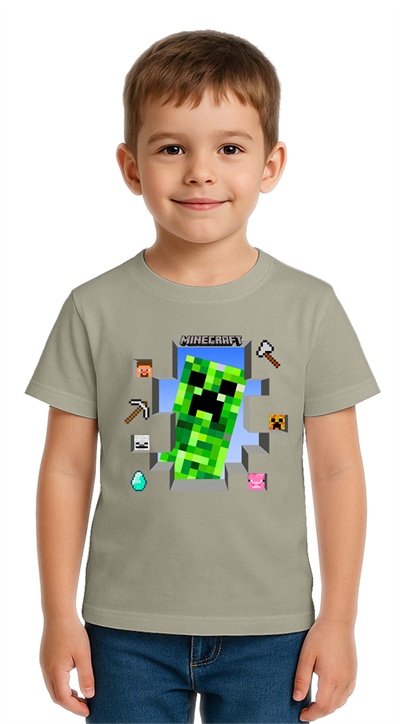 Unisex Mınecraft baskılı Çocuk Tişört pamuklu penye kumaş