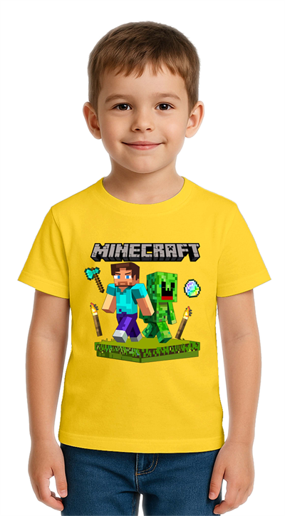 Unisex Mınecraft baskılı Çocuk Tişört pamuklu penye kumaş
