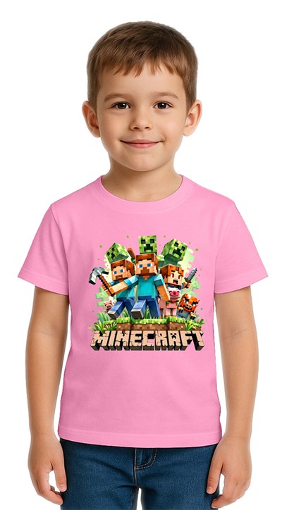 Unisex Mınecraft baskılı Çocuk Tişört pamuklu penye kumaş