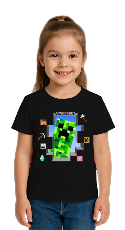 Unisex Mınecraft baskılı Çocuk Tişört pamuklu penye kumaş